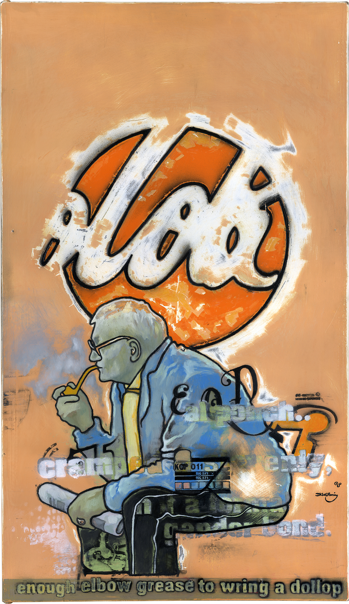 Enough elbow grease to wring a dollop (2004), referenced from a photo taken of David Hockney smoking a pipe in Montpellier 2003