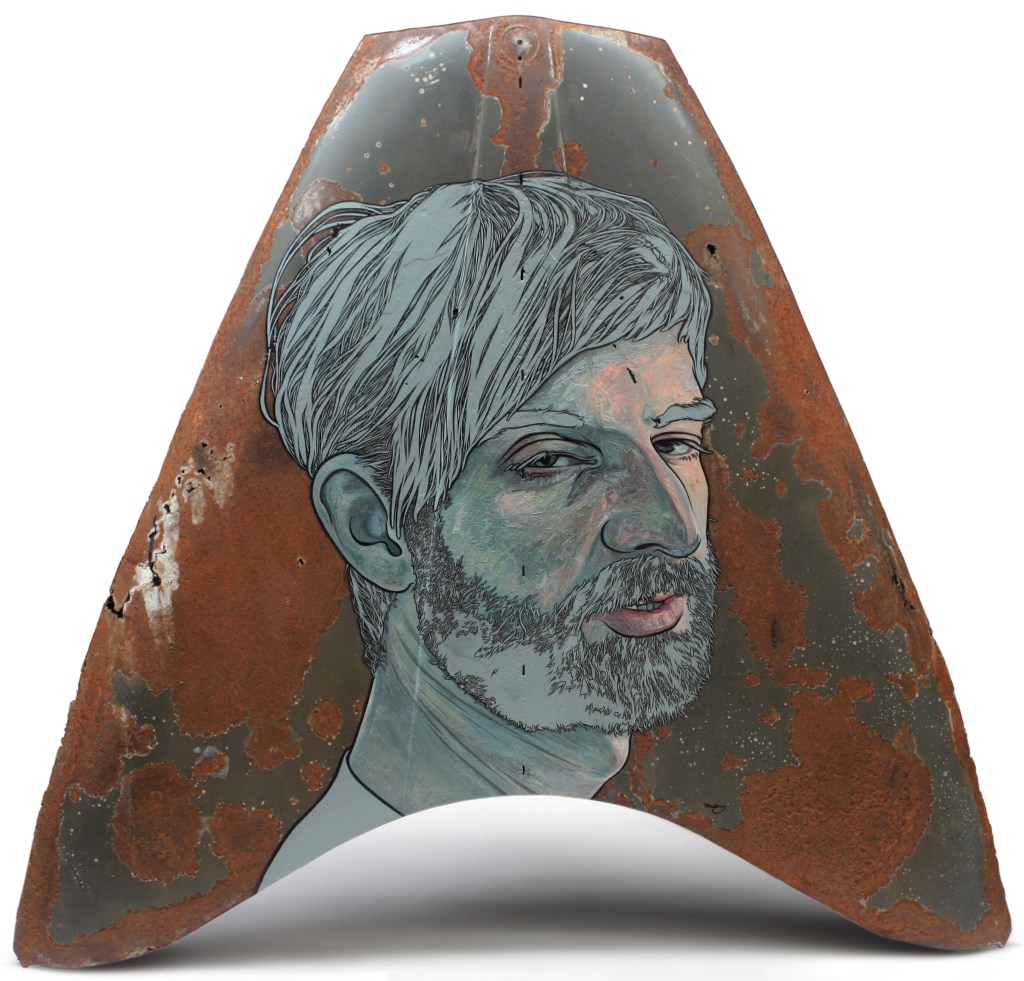 Painting by David Le Fleming on 1950s Wolseley bonnet