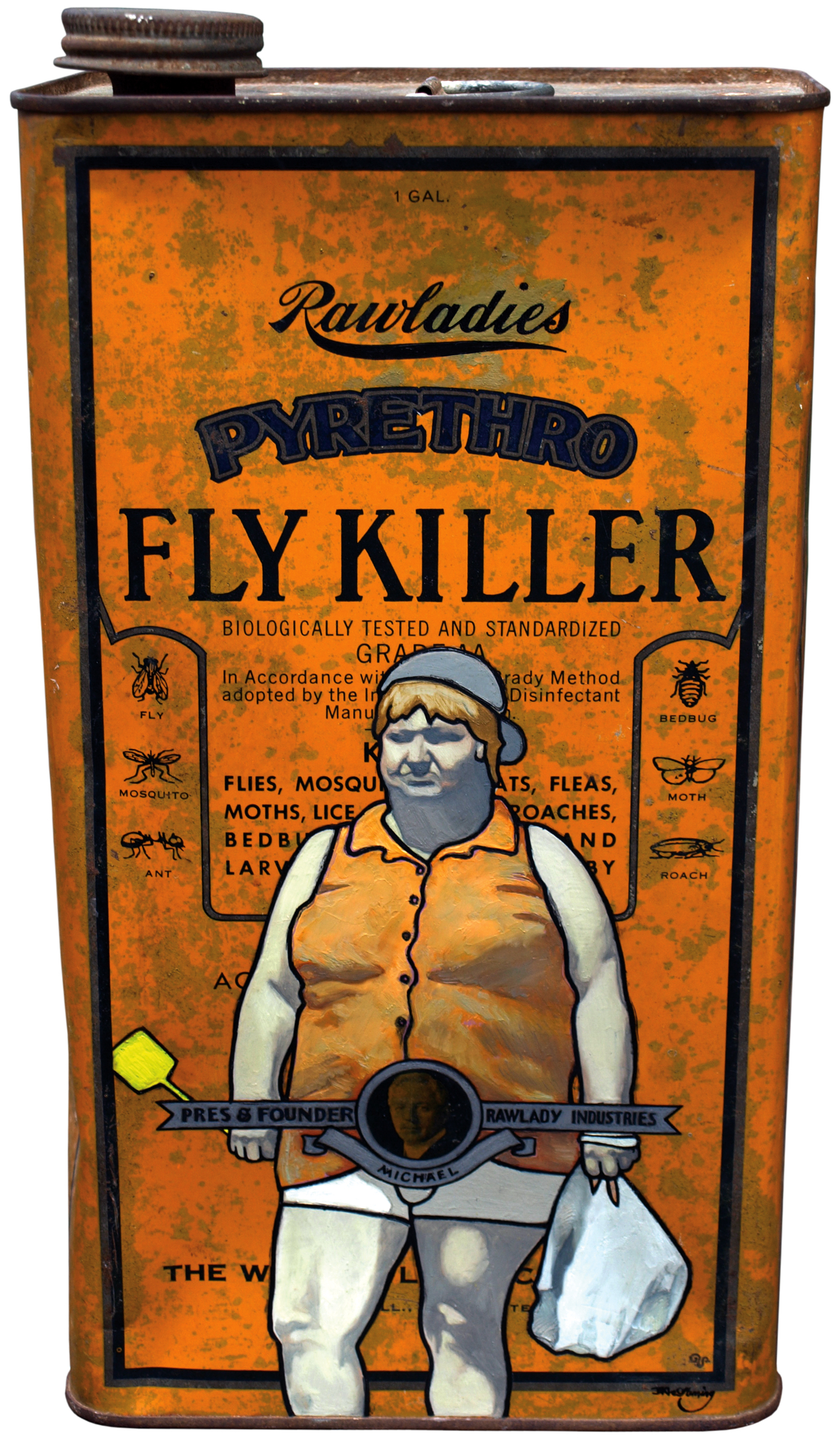 Fly Killer (2008) oil and eggshell on tin can by New Zealand artist David Le Fleming