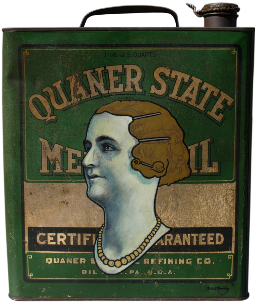 Quaner State (2008) oil and eggshell on tin can - appropriation by David Le Fleming