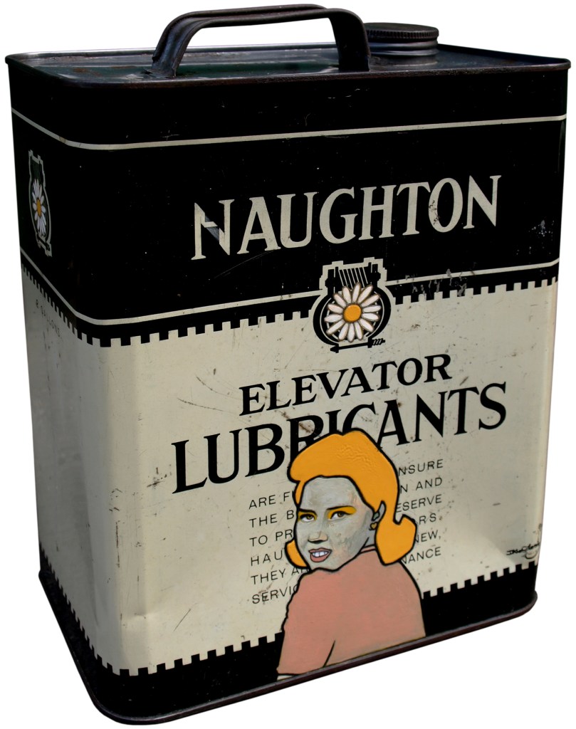 Naughton (2008) oil and enamel on tin can by New Zealand artist David Le Fleming