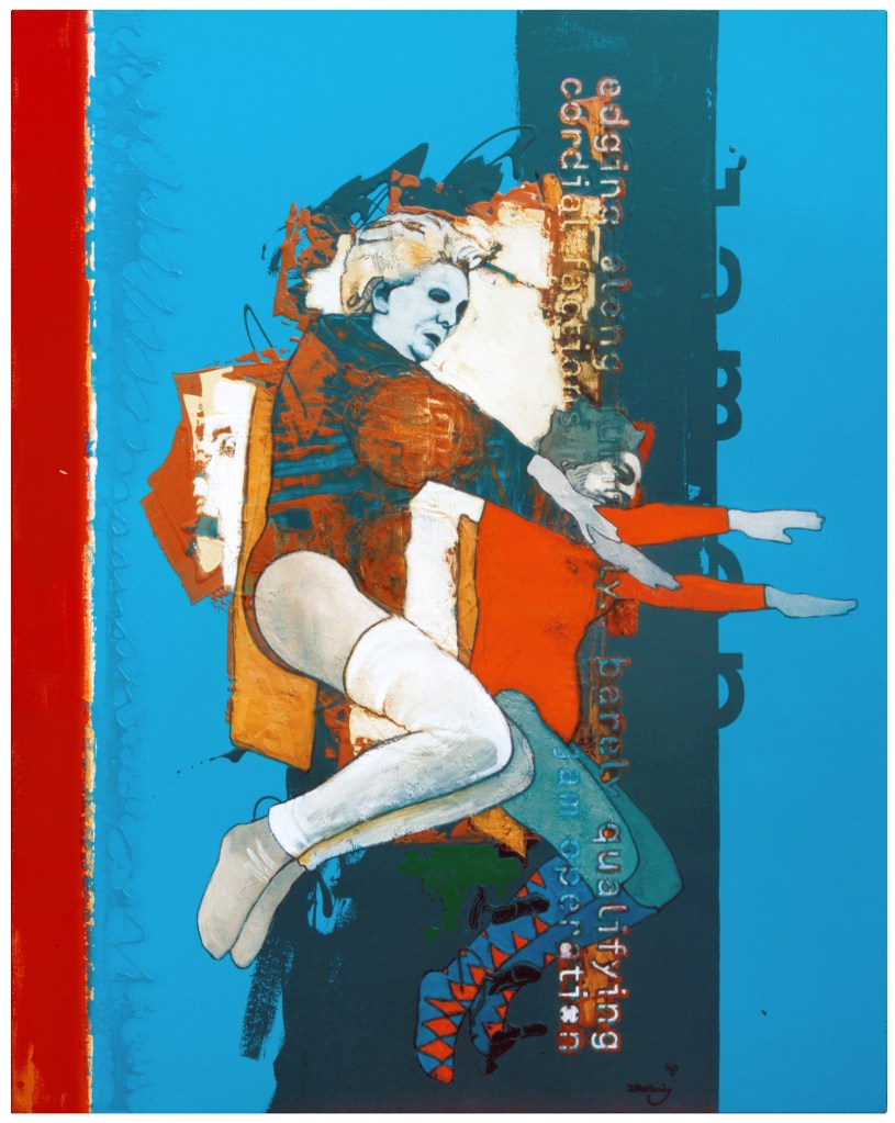 ladies levitating in leggings - cyan blue paint