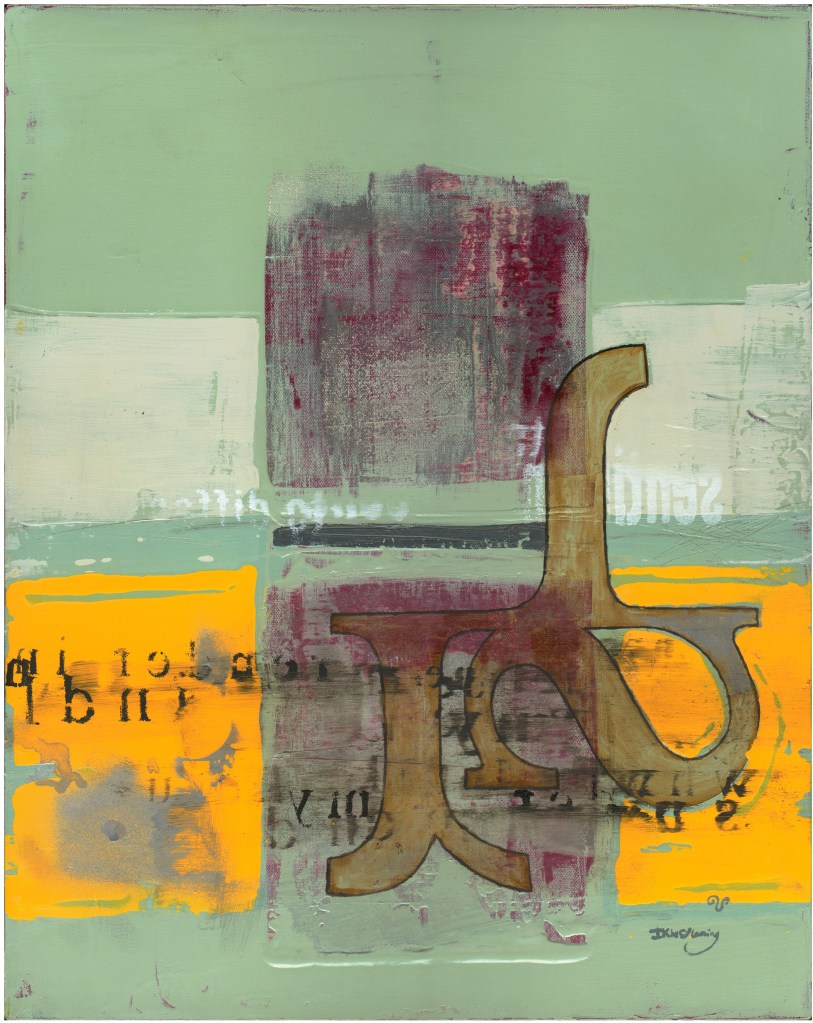Typographic composition, oil painting by David Le Fleming.