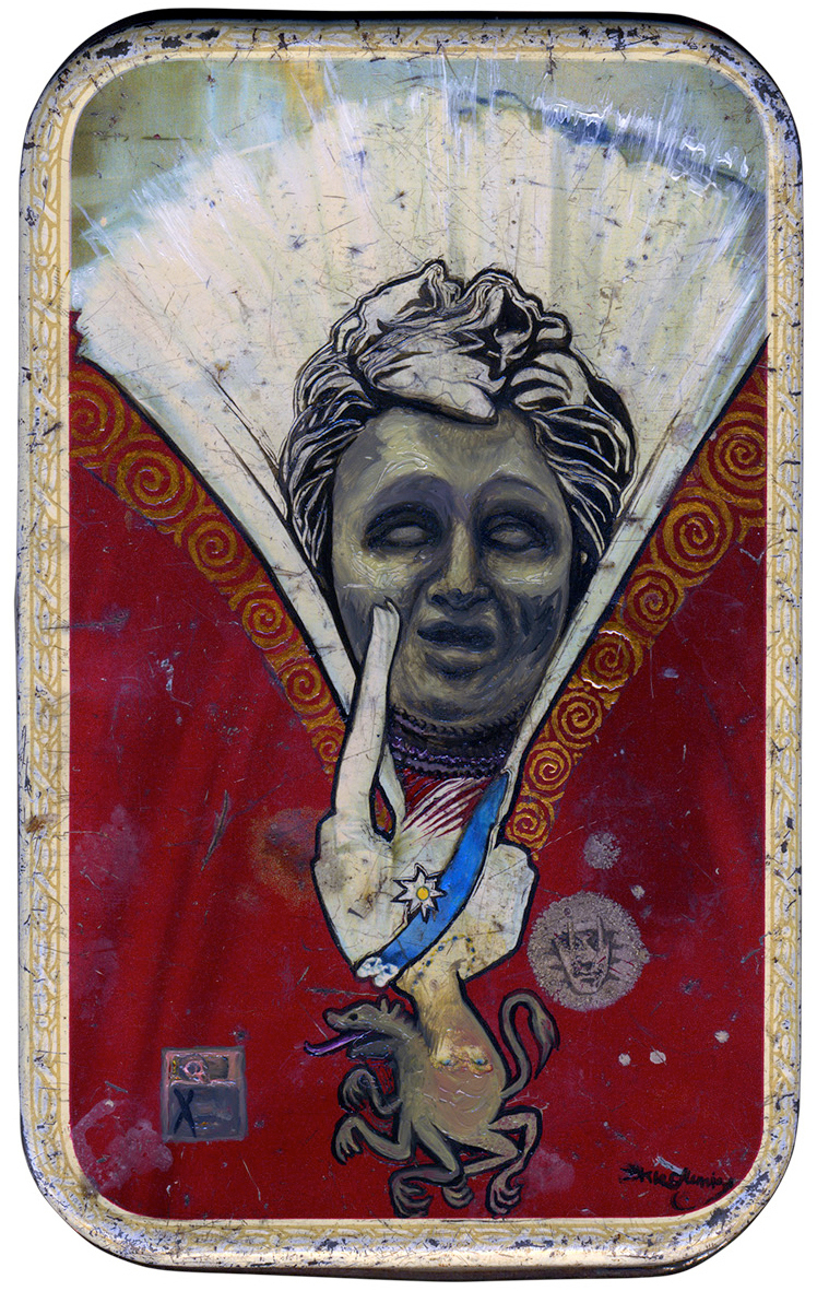 Little Hand – The Inverse Principality oil on tin can 102 x 156mm - Painting by David Le Fleming