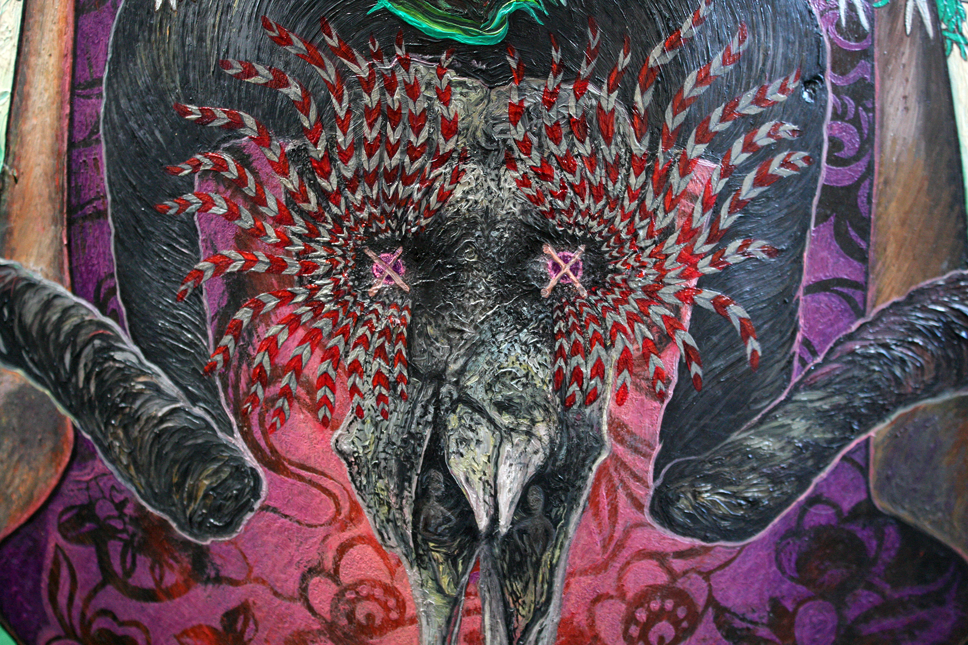 detail of 'Cupids on Badgers' - oil painting by David Le Fleming on accordion case