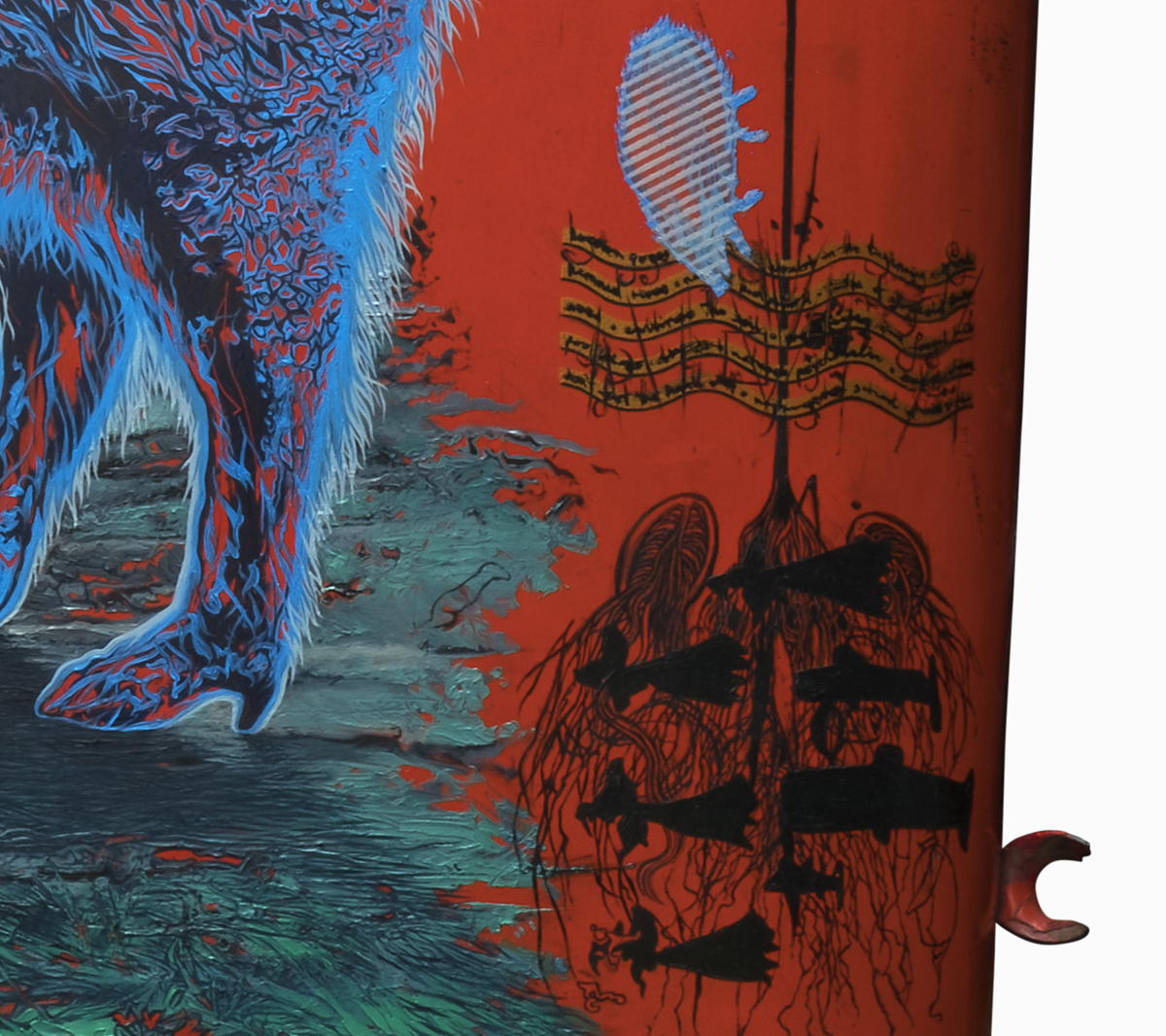 detail of 'Lindsay – God of Subsistence' witch motif wild boar motif