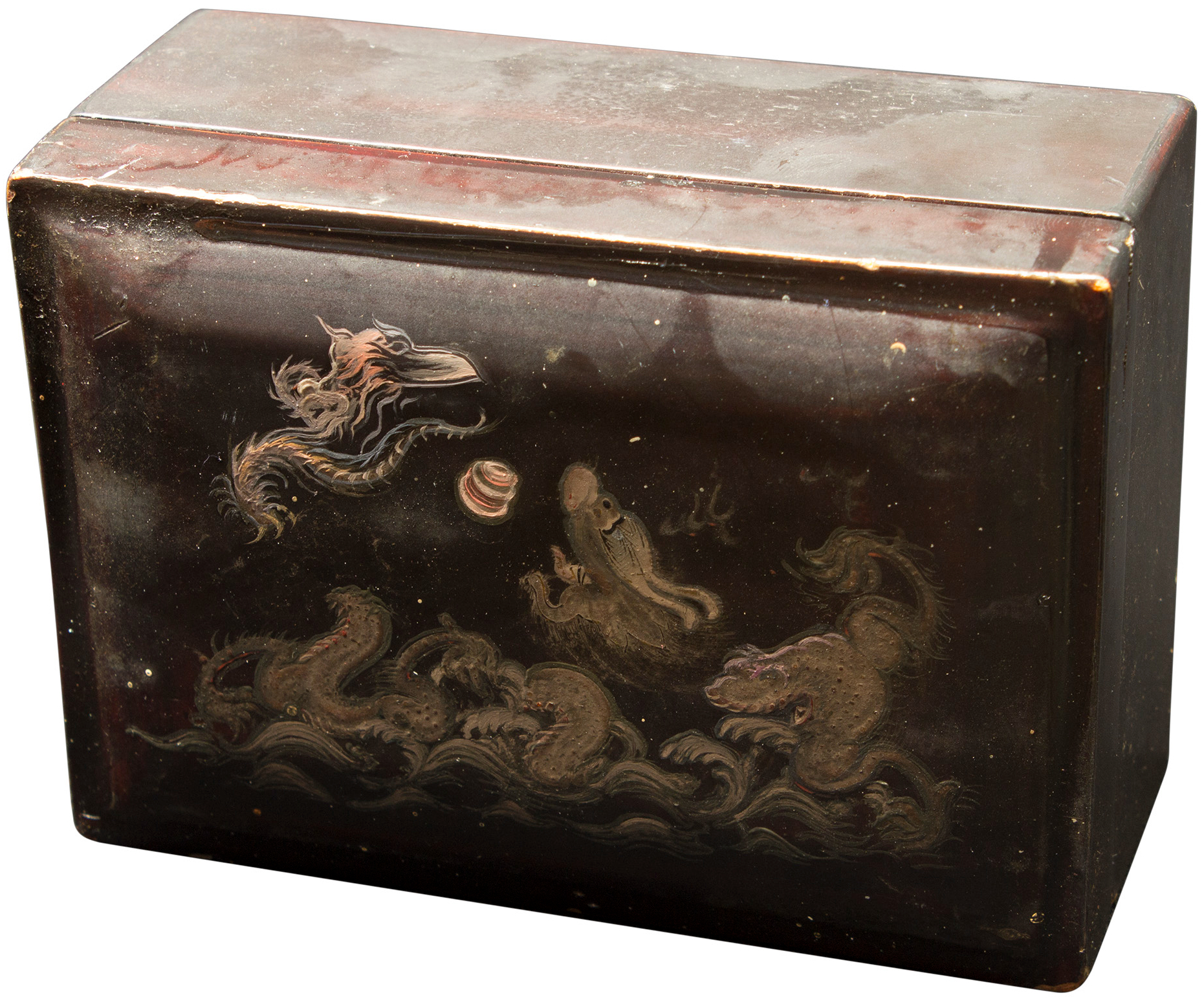 Moon Dock – God of Satellites oil on wooden box by David Le Fleming