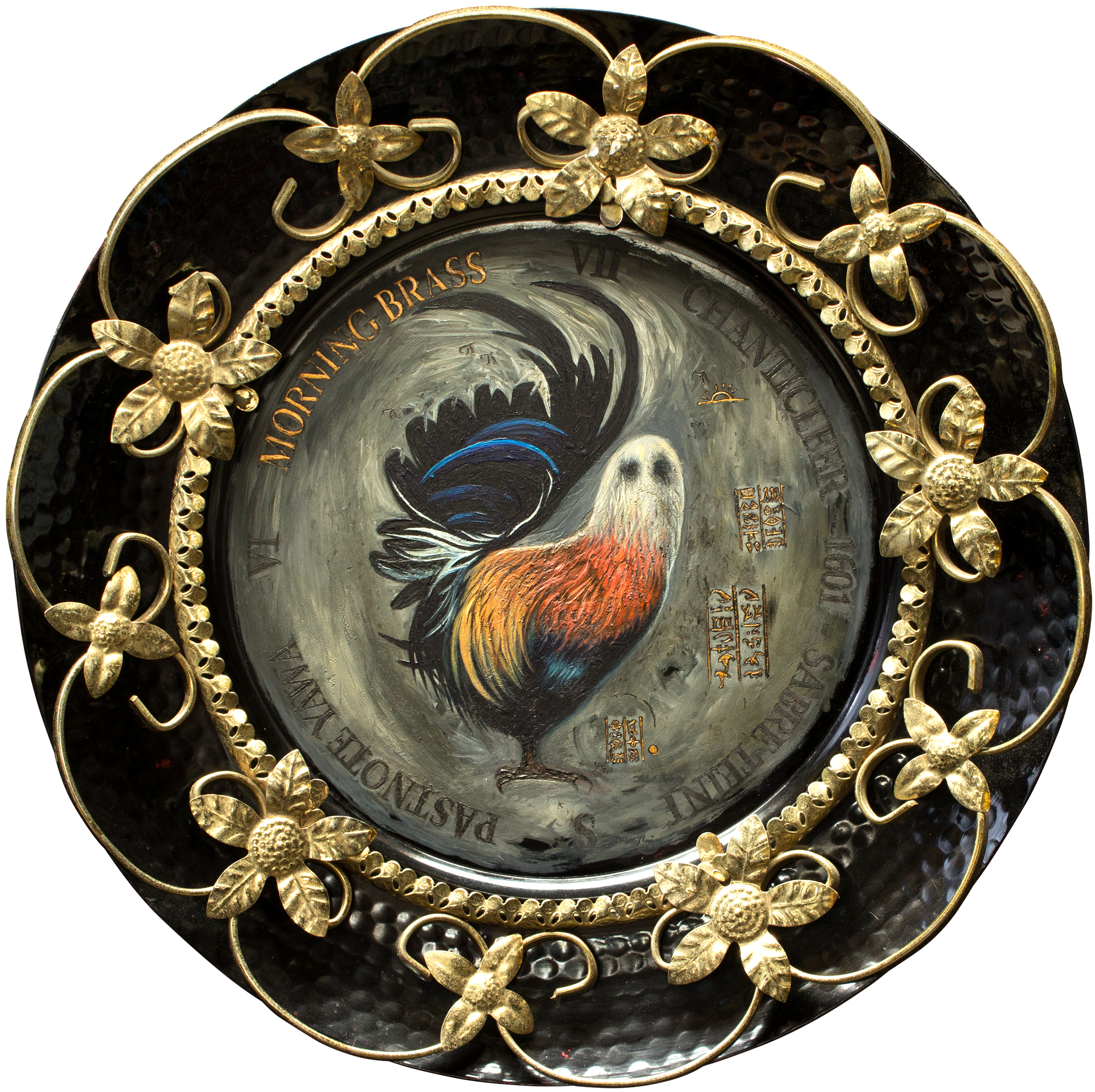 Morning Brass (2019) oil on found metal decorative plate by David Le Fleming