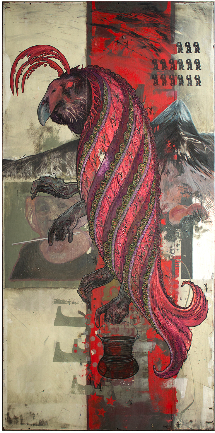 Night Parrot – Pocket Tickler oil on fiberglass panel by David Le Fleming