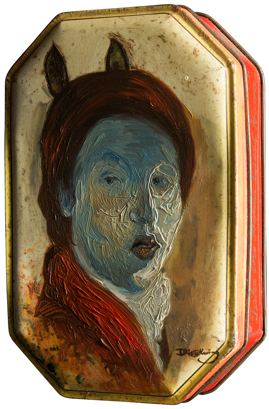 Ship inside this house you've made oil on tin can by David Le Fleming