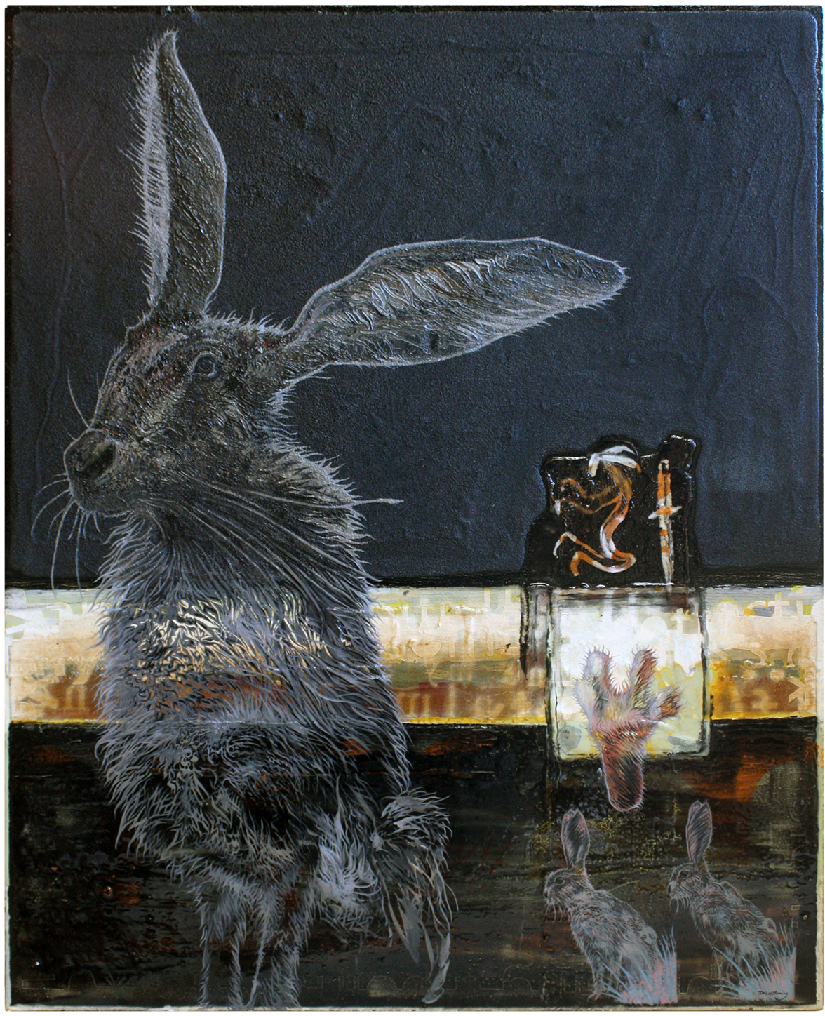 Three Step Perpendicular (2019) oil, enamel and sand on canvas - oil painting by David Le Fleming