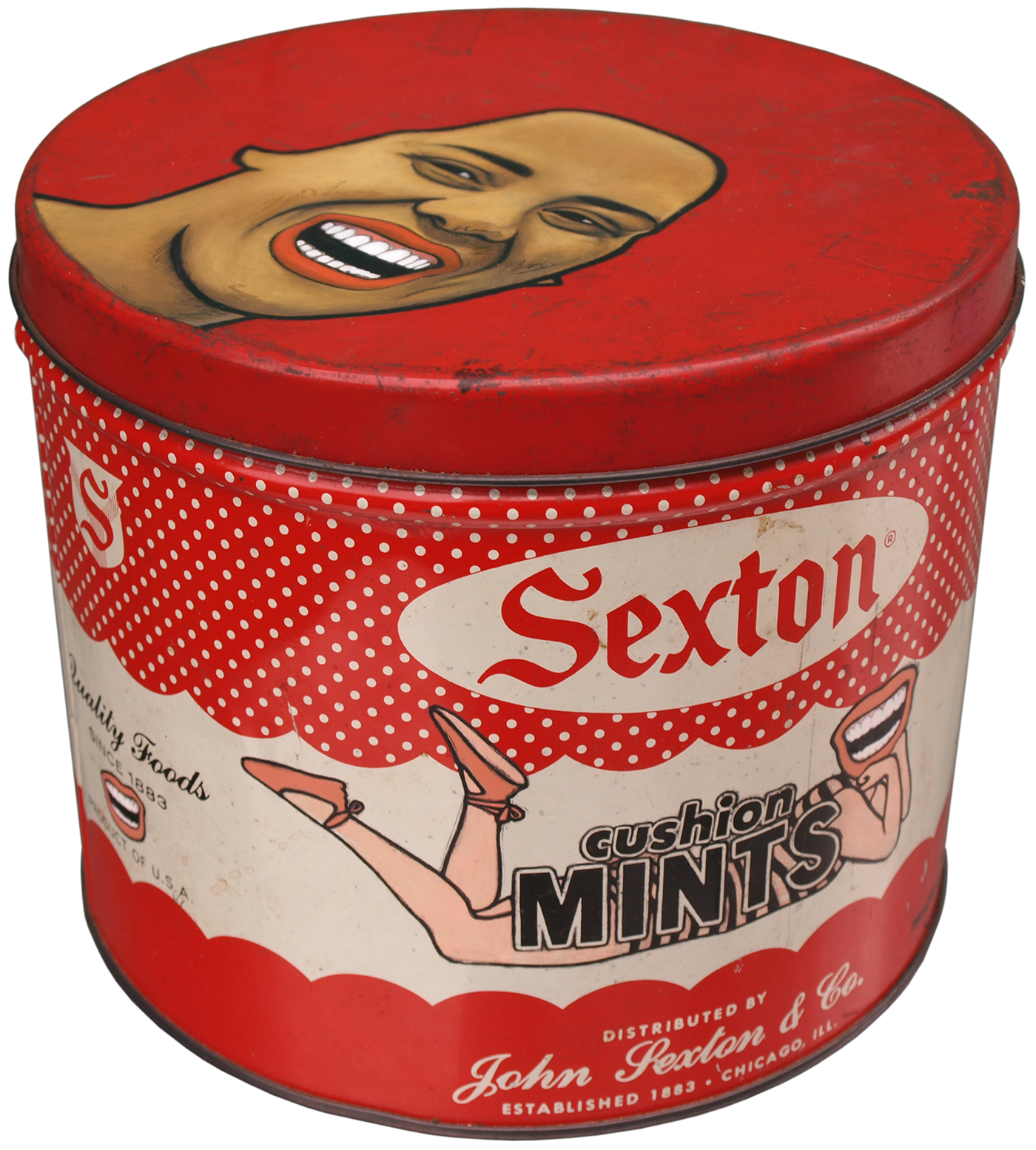 Cushion Mints (2008) oil and eggshell on tin can by New Zealand painter Dave Le Fleming