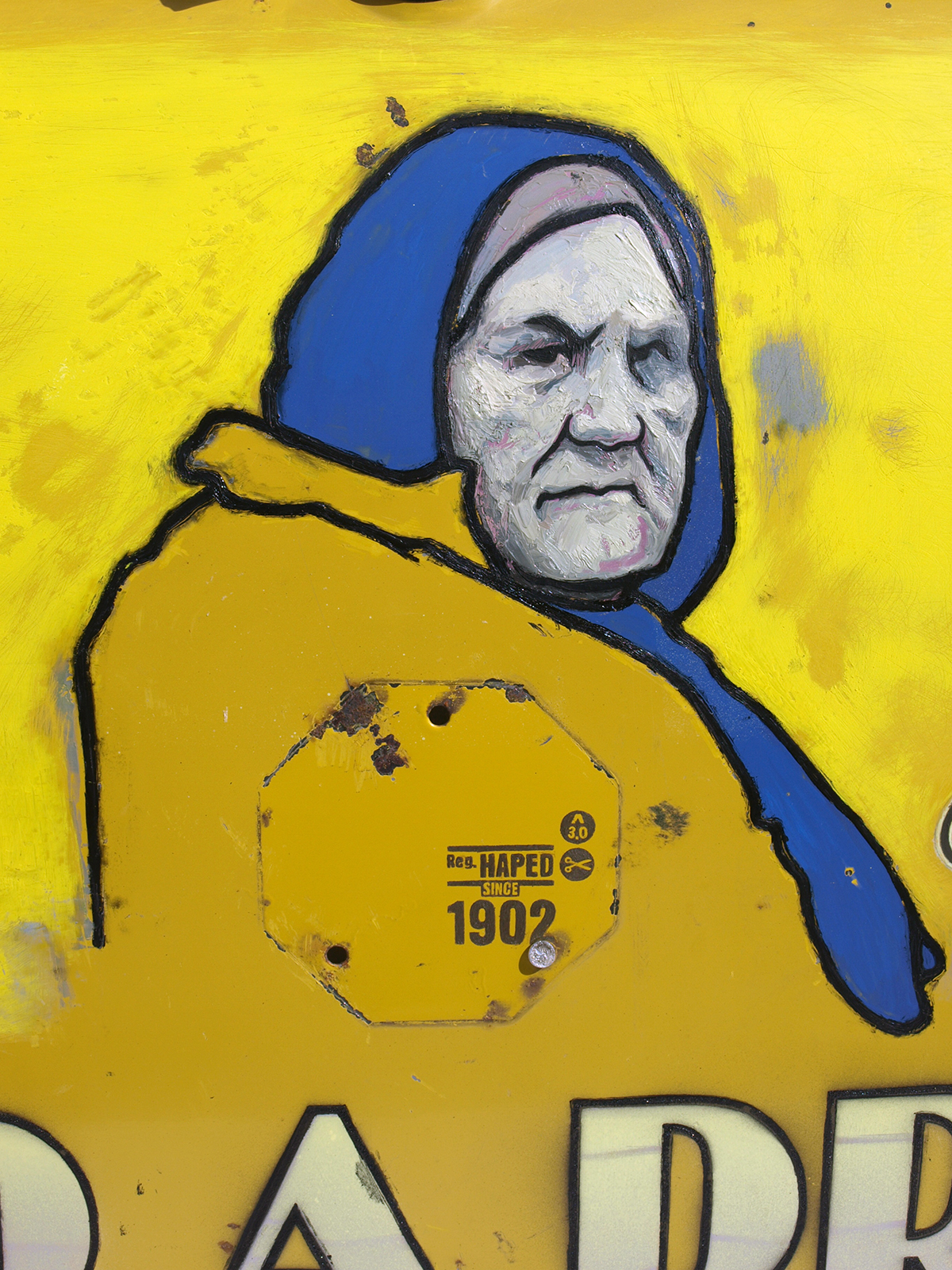 detail of 'Mend a Drape' REG HAPED 1902 Drapery signage