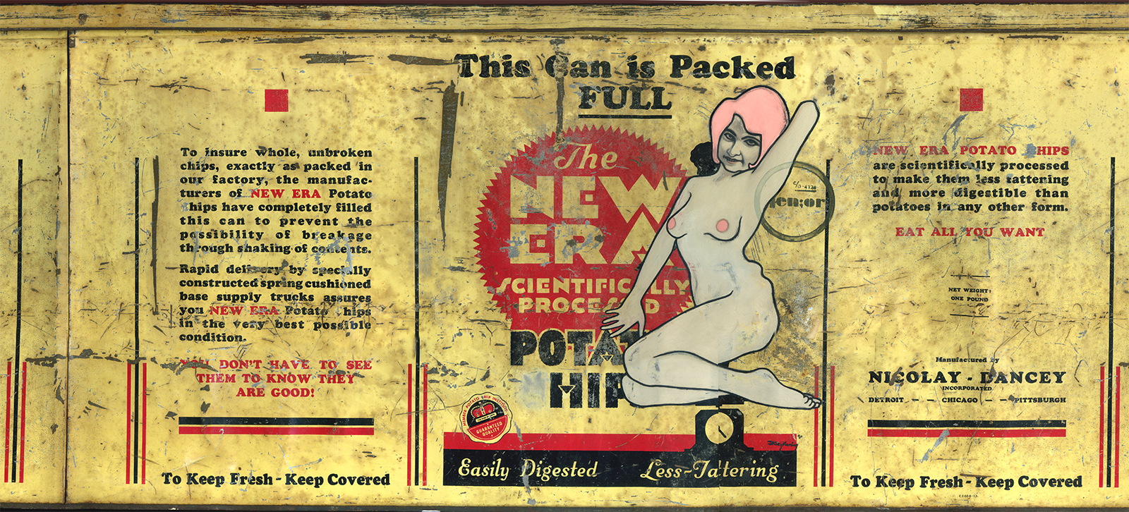 tin can painting by David Le Fleming - The NEW ERA SCIENTIFICALLY PROCESSED POTATO HIPS