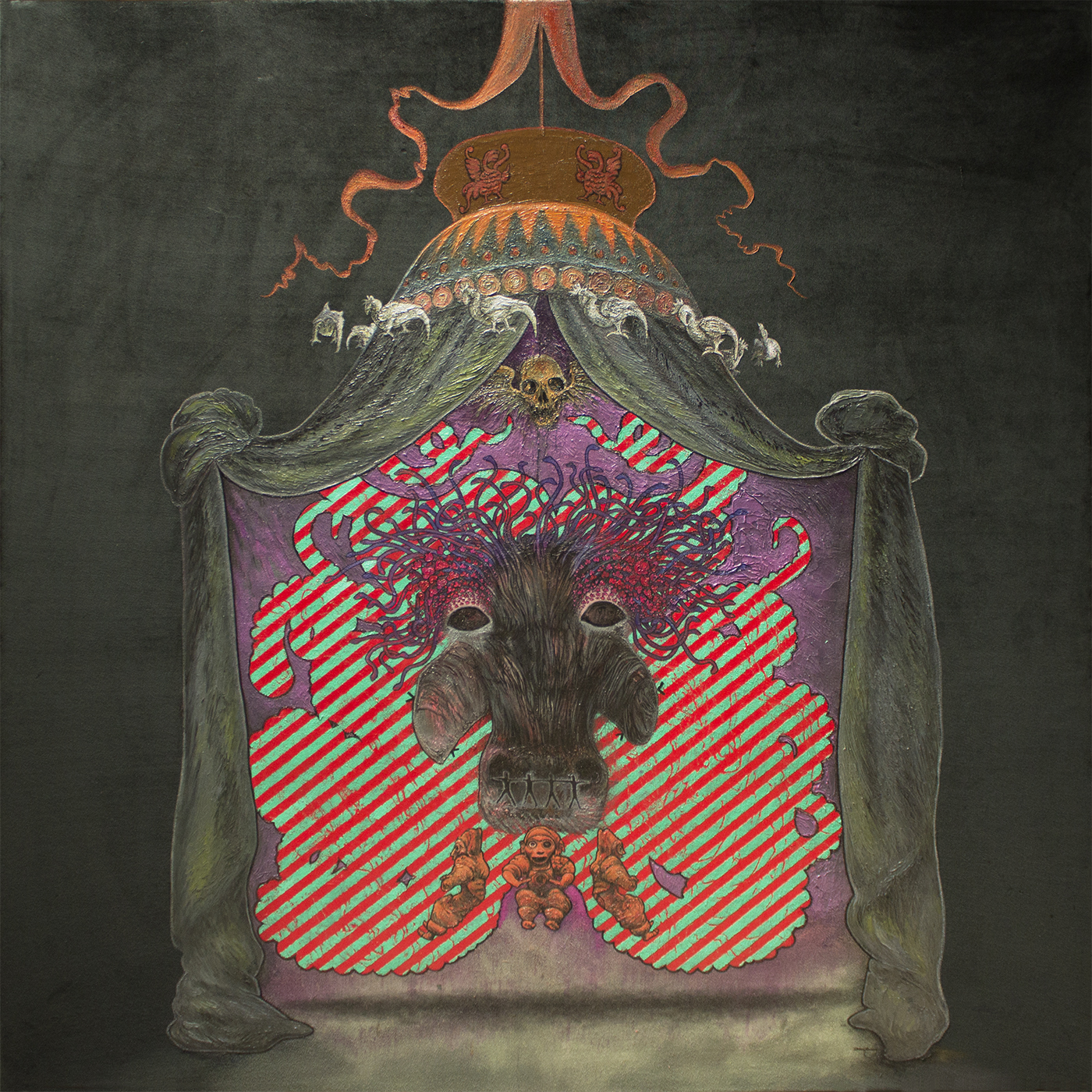 The Purple Lodge oil on stretched velvet 1520 x 1520mm