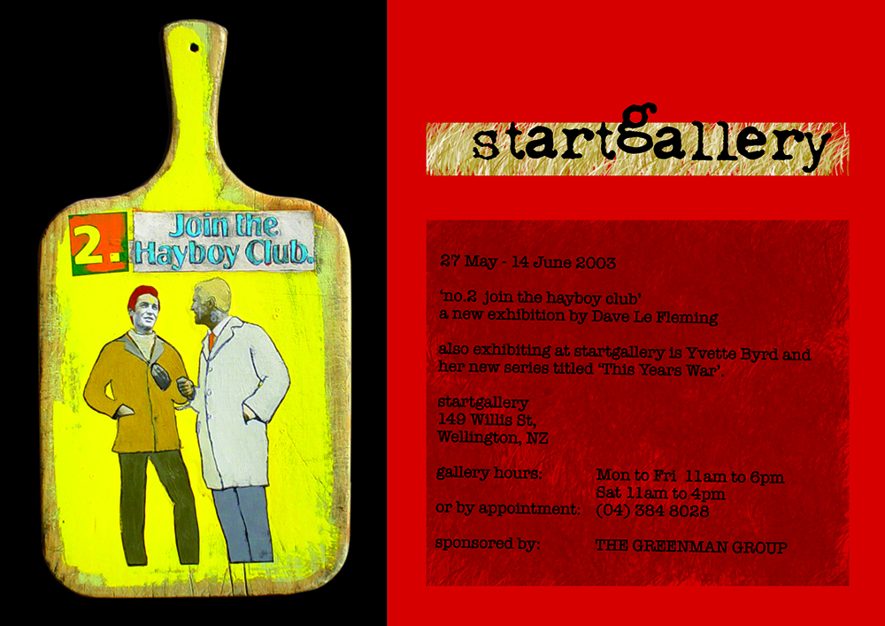 no.2 join the hayboy club invite, an exhibition at Start Gallery on Willis Street, Wellington